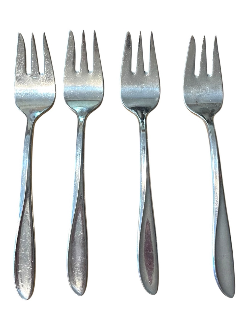 Holmes and Edwards silver plated salad forks, set of 4, deep silver line,inlaid